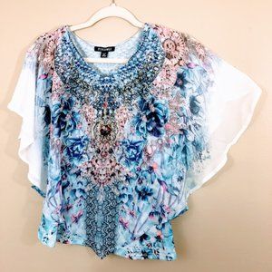 Dressbarn Top Women Layered Blouse Blue Pink PXS
